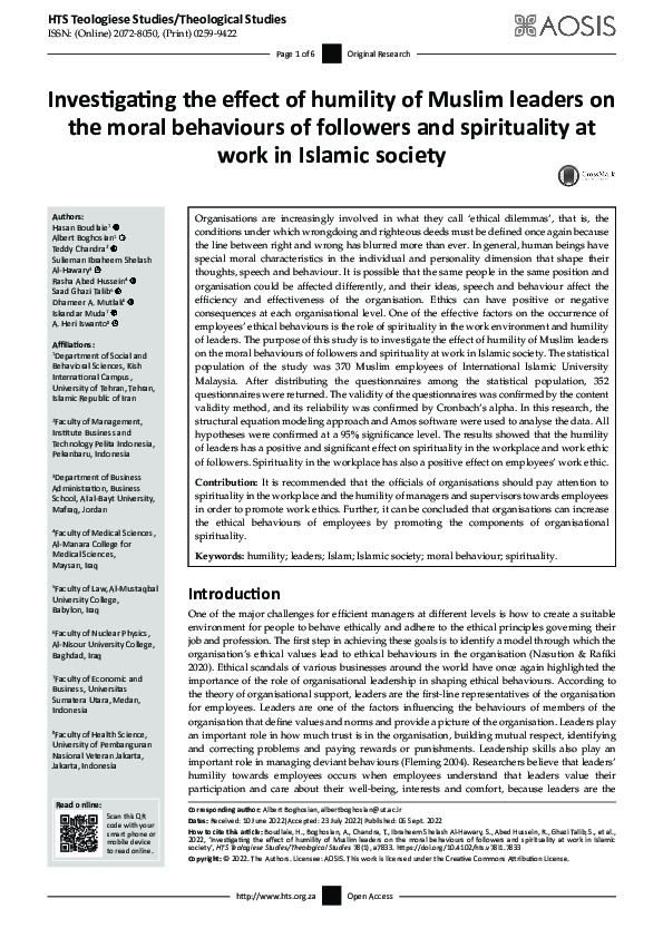 (PDF) Investigating the effect of humility of Muslim leaders on the ...