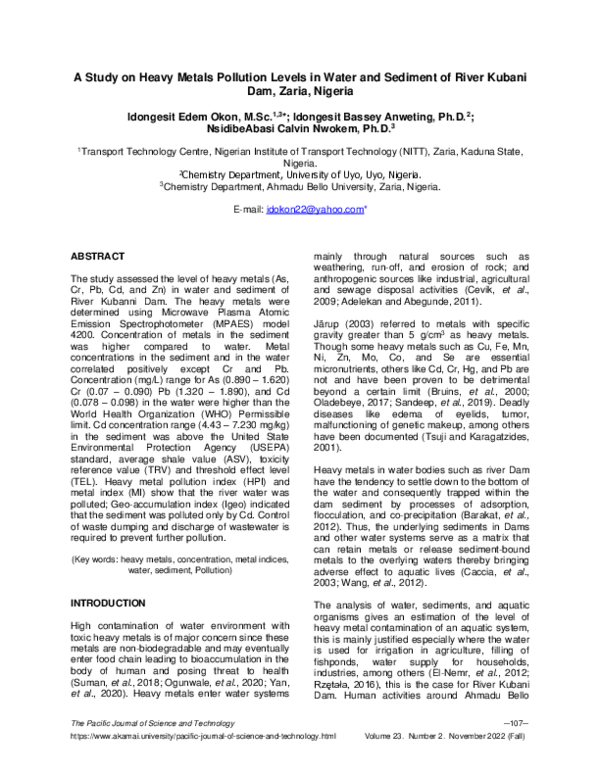 (PDF) A Study on Heavy Metals Pollution Levels in Water and Sediment of ...