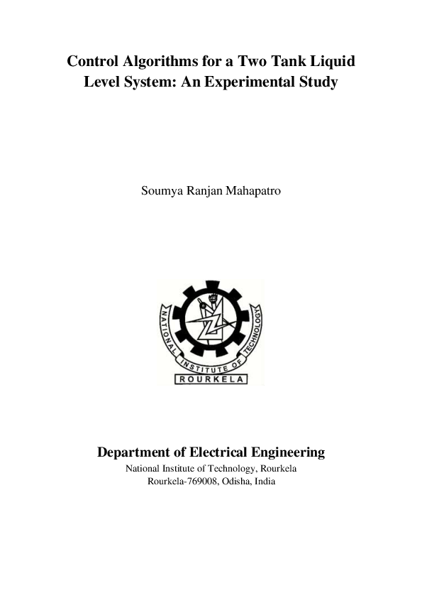 (PDF) Control algorithms for a two tank liquid level system: An ...
