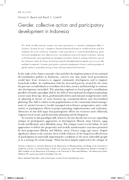 (PDF) Gender, collective action and participatory development in Indonesia