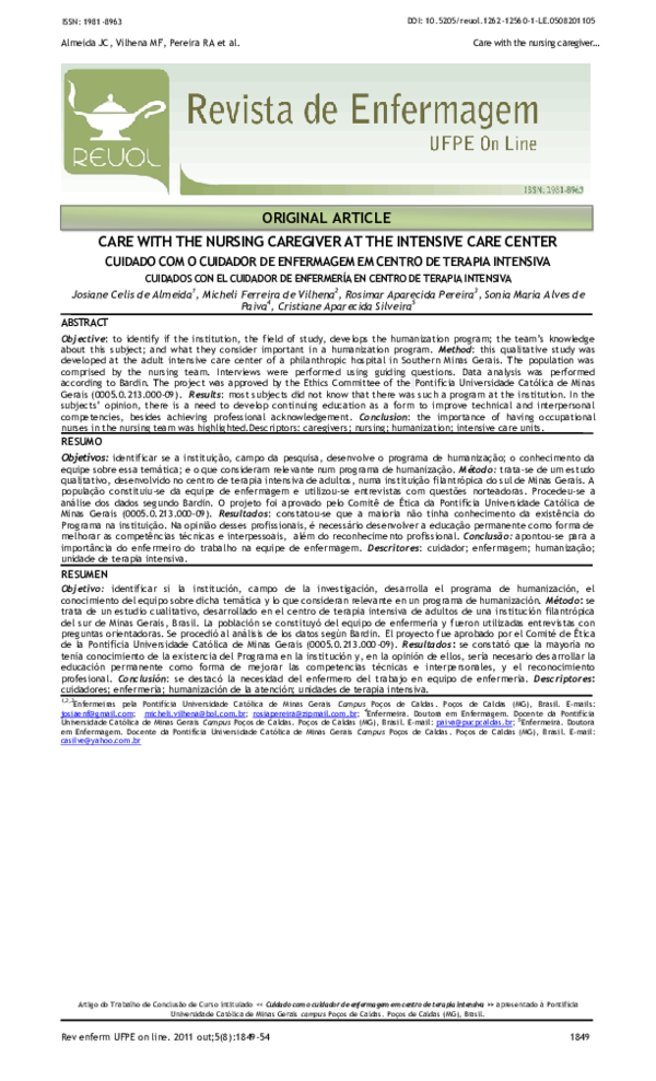 (PDF) Care with the nursing caregiver at the intensive care center