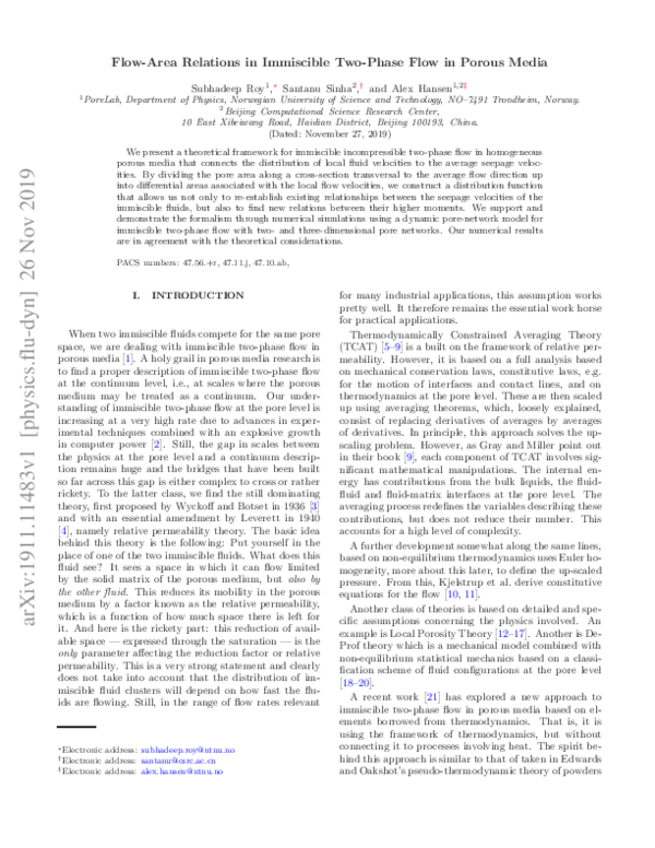 (PDF) Flow-Area Relations in Immiscible Two-Phase Flow in Porous Media
