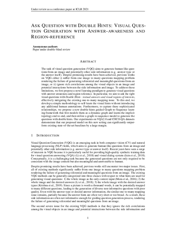 (PDF) Ask Question with Double Hints: Visual Question Generation with ...