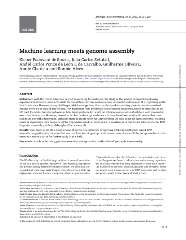 (PDF) Machine learning meets genome assembly