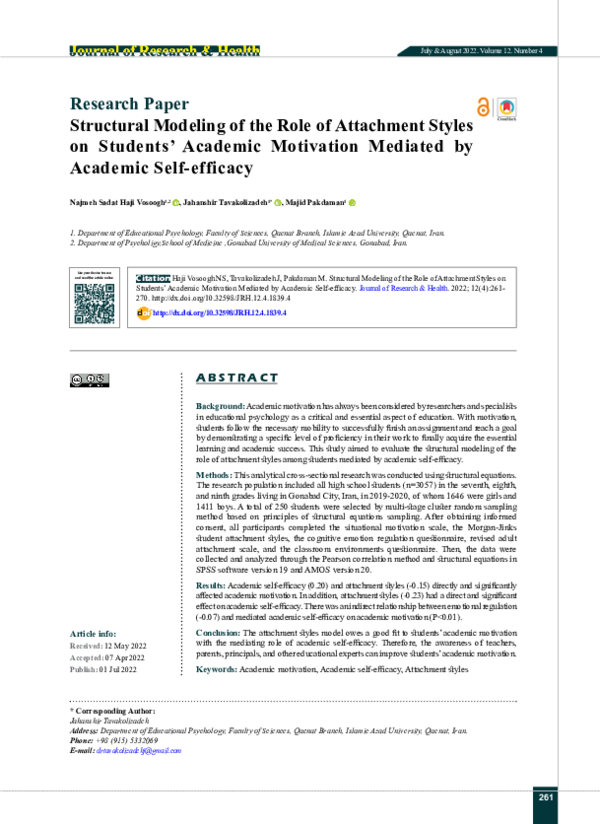 (PDF) Research Paper Structural Modeling of the Role of Attachment ...