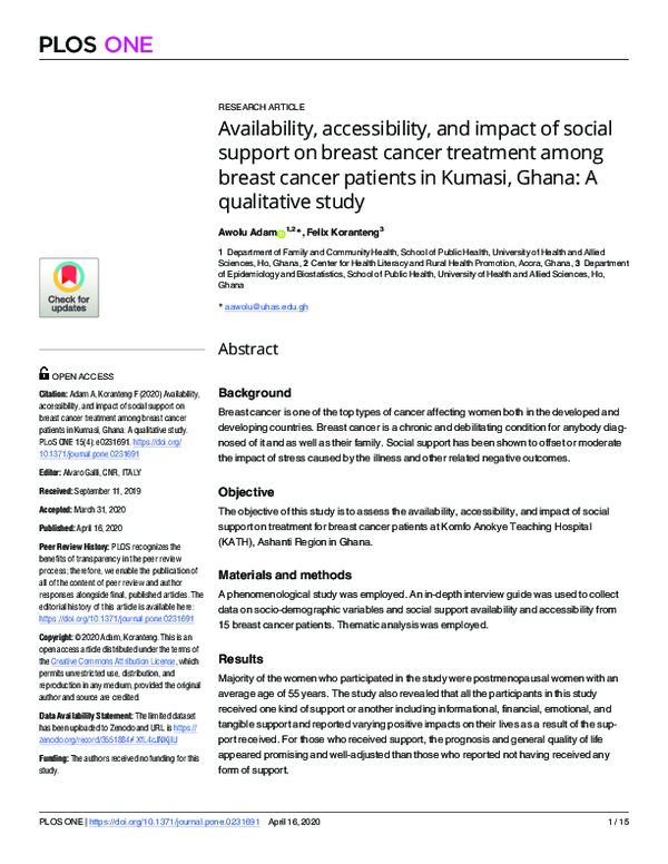 (PDF) Availability, accessibility, and impact of social support on ...