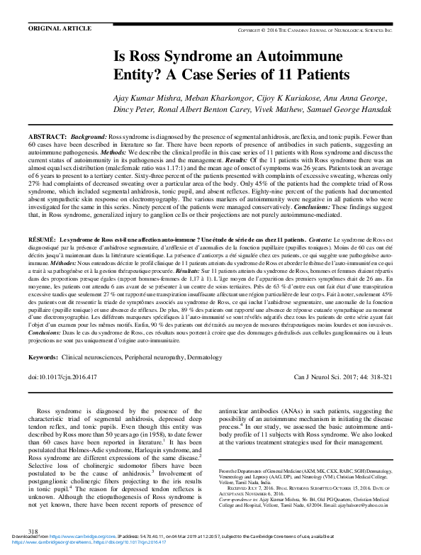 (PDF) Is Ross Syndrome an Autoimmune Entity? A Case Series of 11 Patients