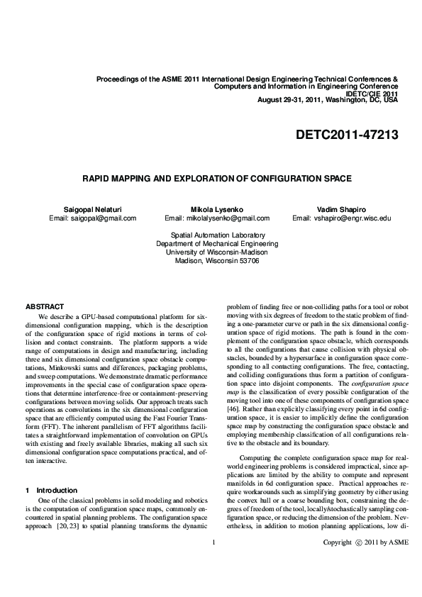 (PDF) Rapid Mapping and Exploration of Configuration Space