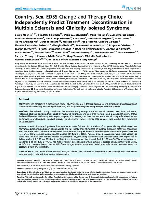 (PDF) Country, Sex, EDSS Change and Therapy Choice Independently ...