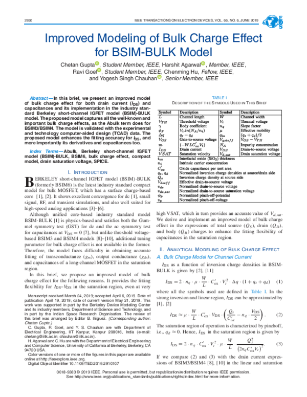 (PDF) Improved Modeling of Bulk Charge Effect for BSIM-BULK Model
