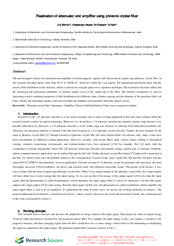 (PDF) Realization of Attenuator and Amplifier Using Photonic Crystal Fiber