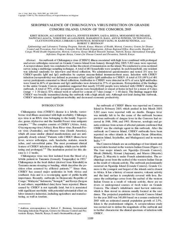 (PDF) Seroprevalence of Chikungunya Virus Infection on Grande Comore ...