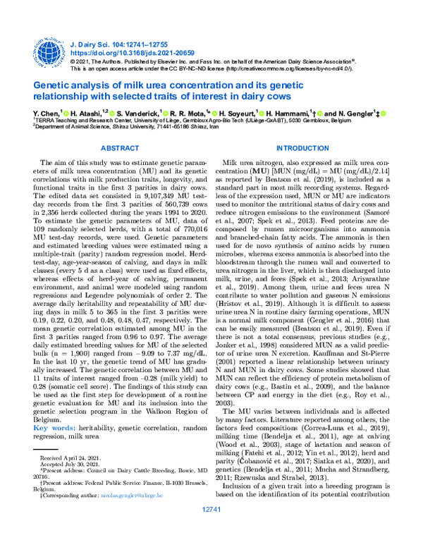 (PDF) Genetic analysis of milk urea concentration and its genetic ...