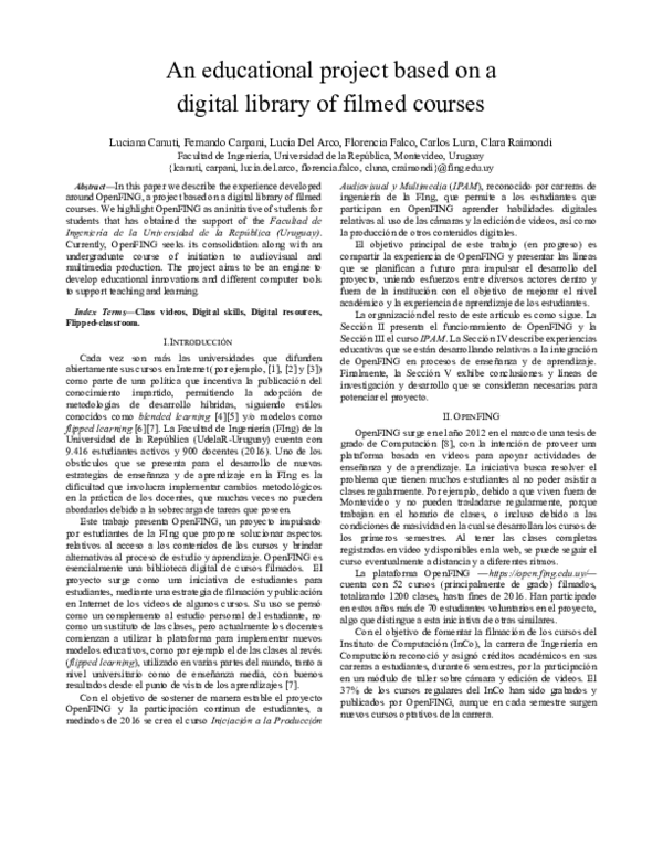 (PDF) An Educational Project Based on a Digital Library of Filmed Courses