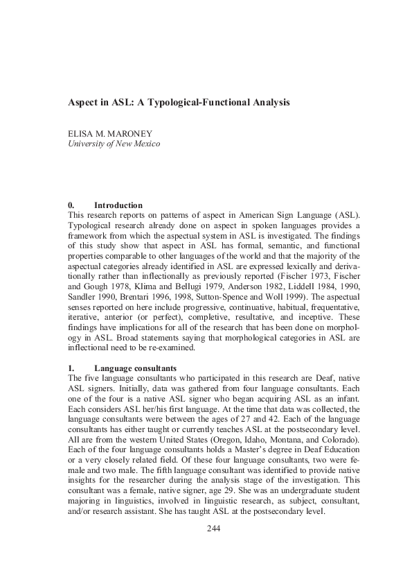(PDF) Aspect in ASL: A Typological-Functional Analysis