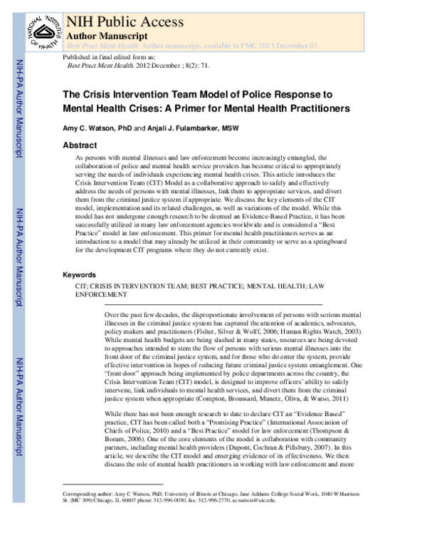 (PDF) The Crisis Intervention Team Model of Police Response to Mental ...
