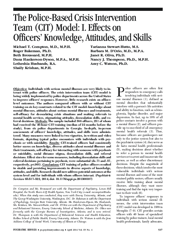 (PDF) The Police-Based Crisis Intervention Team (CIT) Model: II ...