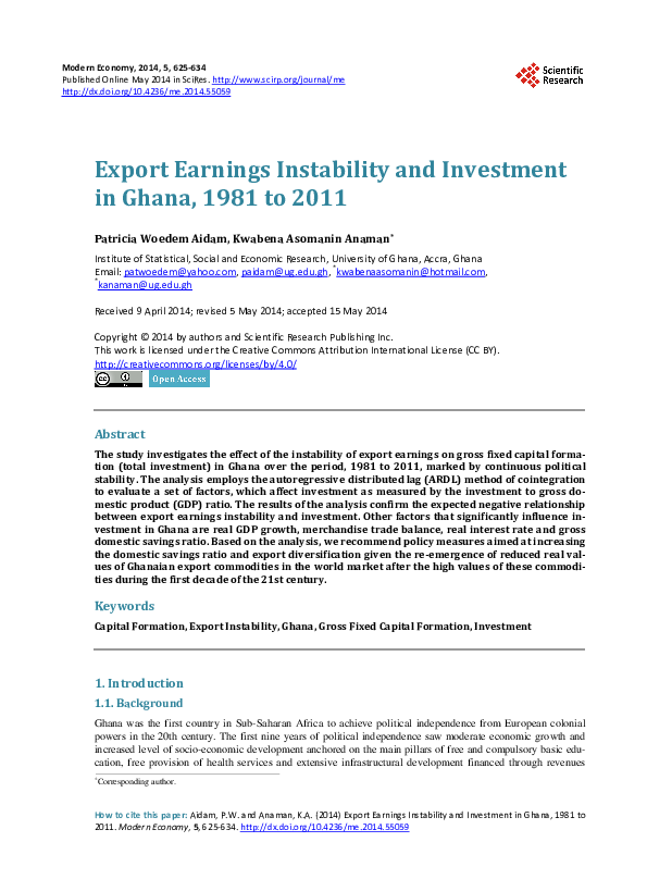 (PDF) Export Earnings Instability and Investment