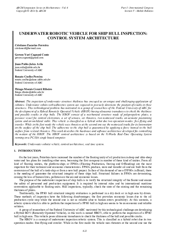 (PDF) Underwater Robotic Vehicle for Ship Hull Inspection: Control ...