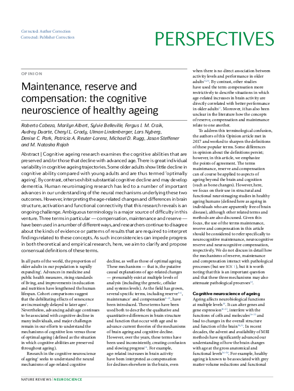 (PDF) Maintenance, reserve and compensation- the cognitive neuroscience ...