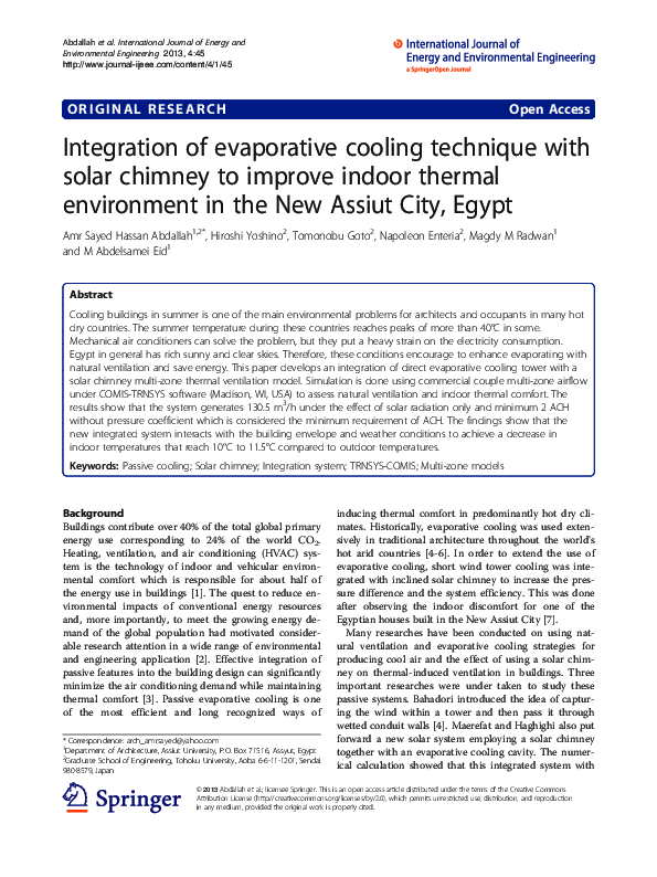 (PDF) Integration of evaporative cooling technique with solar chimney ...