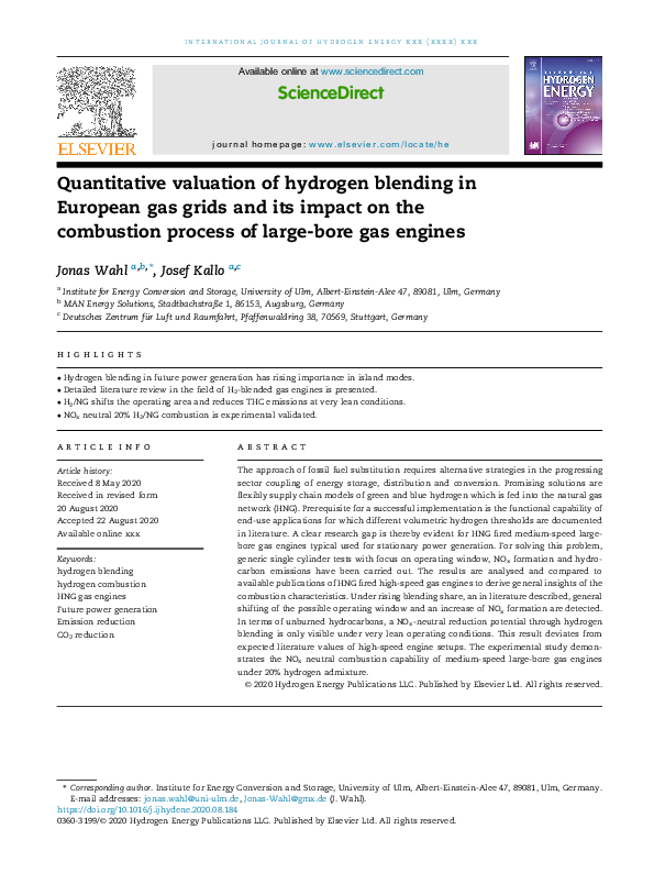 (PDF) Quantitative valuation of hydrogen blending in European gas grids ...