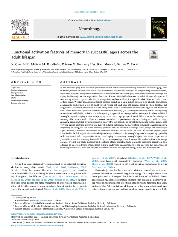 (PDF) Functional activation features of memory in successful agers ...