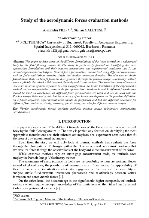 (PDF) Study of the aerodynamic forces evaluation methods