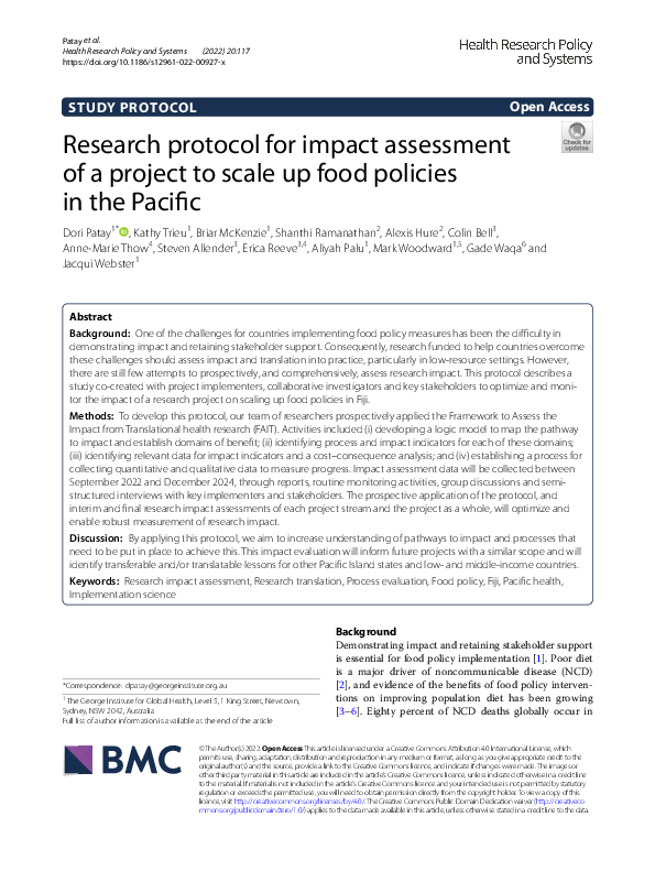 (PDF) Research protocol for impact assessment of a project to scale up ...