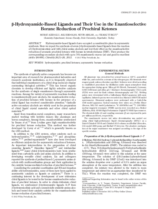 (PDF) β-Hydroxyamide-Based Ligands and Their Use in the ...