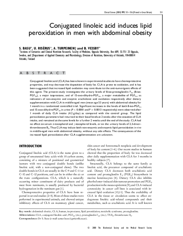 (PDF) Conjugated linoleic acid induces lipid peroxidation in men with ...