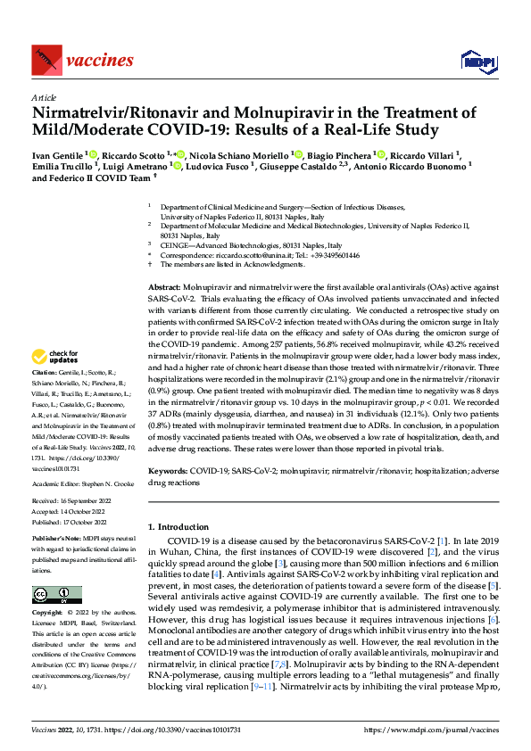 (PDF) Nirmatrelvir/Ritonavir and Molnupiravir in the Treatment of Mild ...