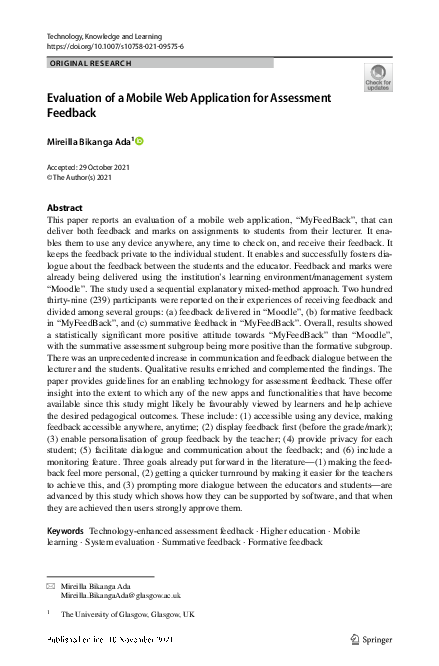 (PDF) Evaluation of a Mobile Web Application for Assessment Feedback