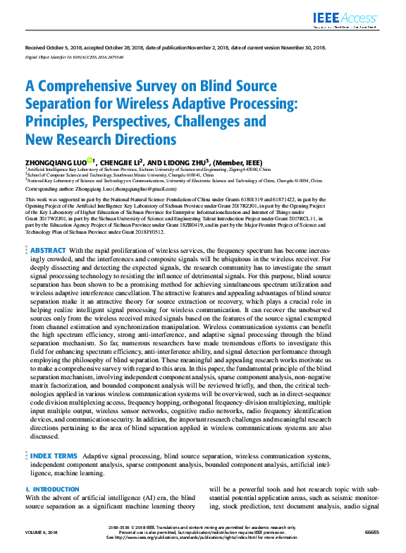 (PDF) A Comprehensive Survey on Blind Source Separation for Wireless ...