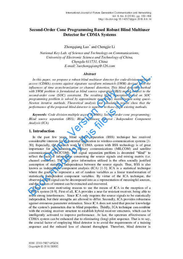 (PDF) Second-Order Cone Programming Based Robust Blind Multiuser ...