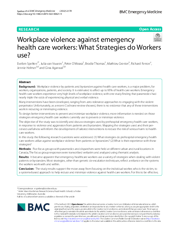 (PDF) Workplace violence against emergency health care workers: What ...