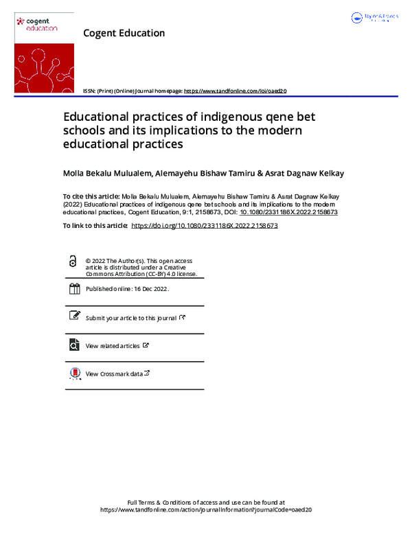 (PDF) Educational practices of indigenous qene bet schools and its ...