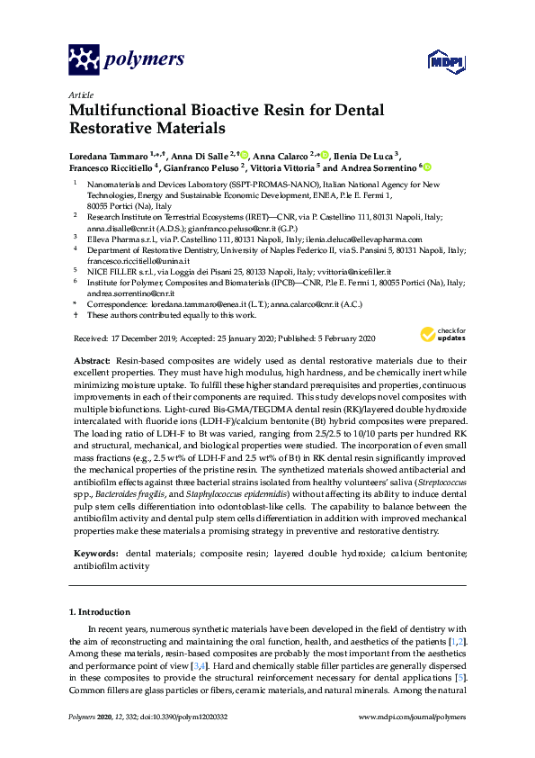 (PDF) Multifunctional Bioactive Resin for Dental Restorative Materials