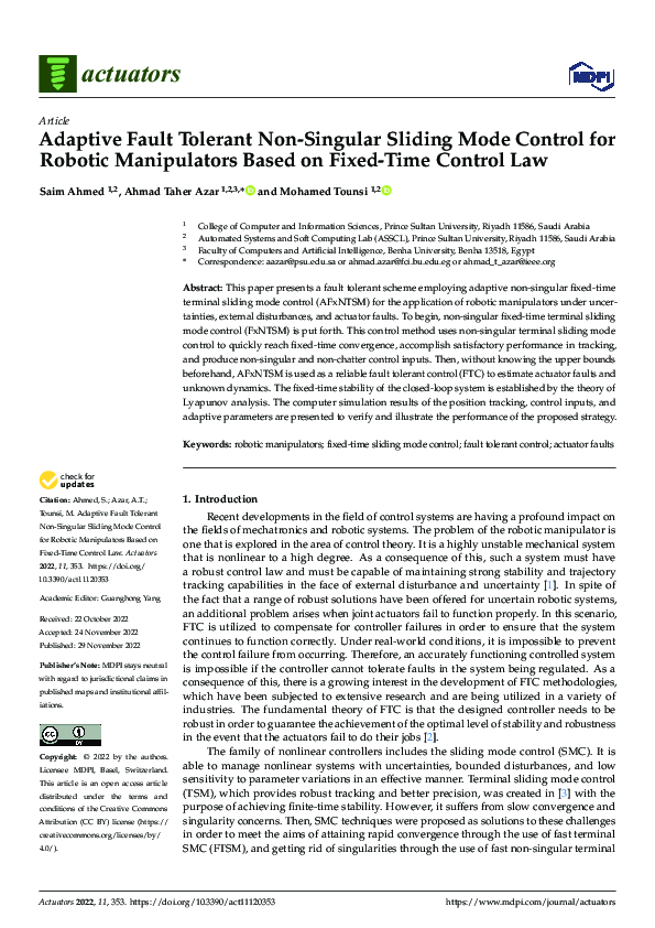 (PDF) Adaptive Fault Tolerant Non-Singular Sliding Mode Control for ...