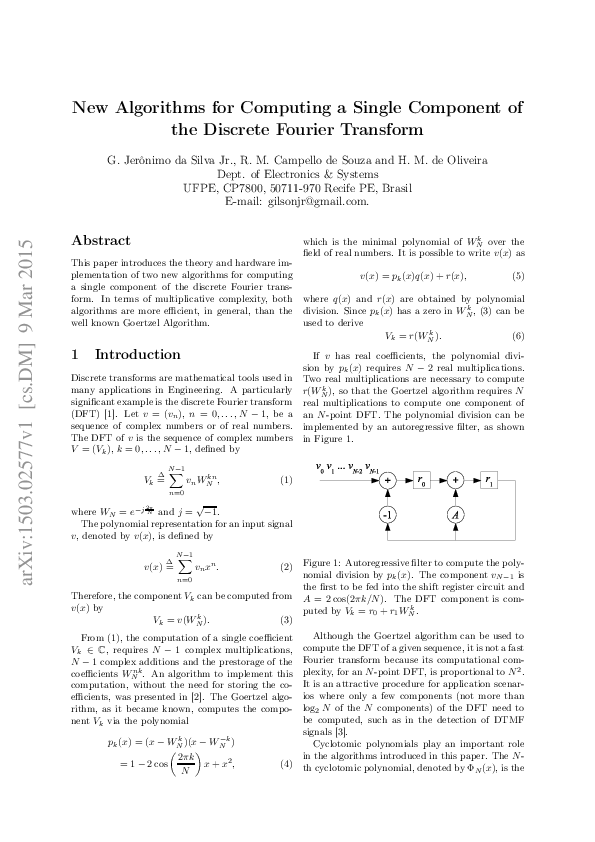 (PDF) New Algorithms for Computing a Single Component of the Discrete ...