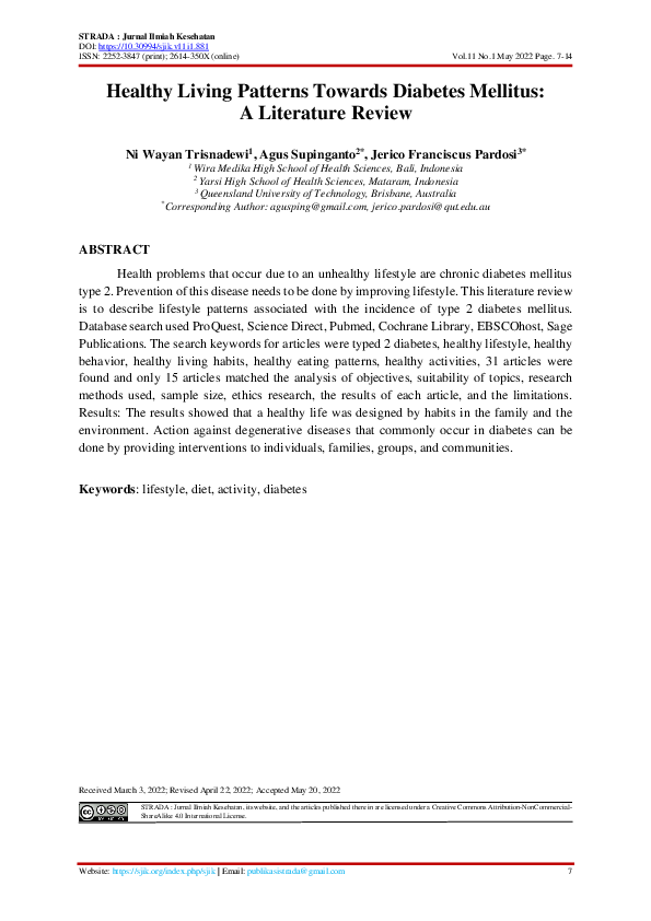 (PDF) Healthy Living Patterns Towards Diabetes Mellitus: A Literature ...