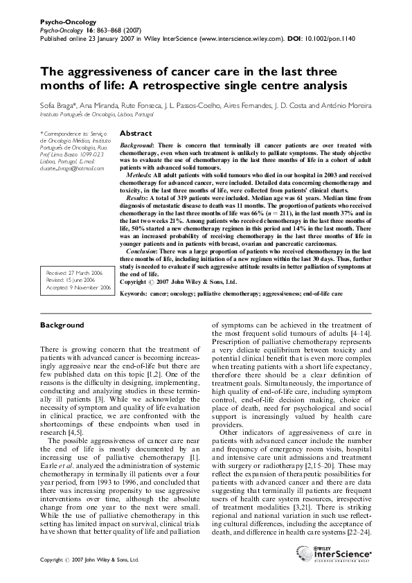 (PDF) The aggressiveness of cancer care in the last three months of ...
