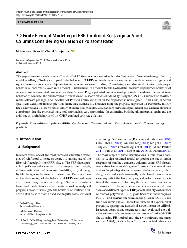 (PDF) 3D Finite Element Modeling of FRP-Confined Rectangular Short ...
