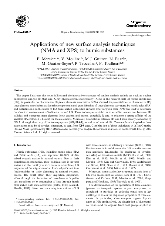 (PDF) Applications of new surface analysis techniques (NMA and XPS) to ...