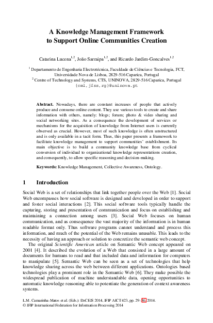 (PDF) A Knowledge Management Framework to Support Online Communities ...