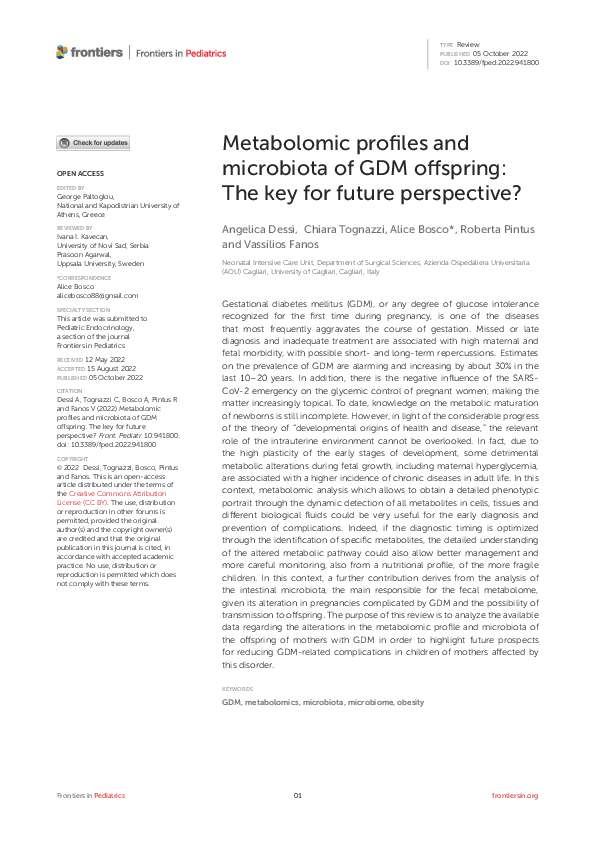 (PDF) Metabolomic profiles and microbiota of GDM offspring: The key for ...