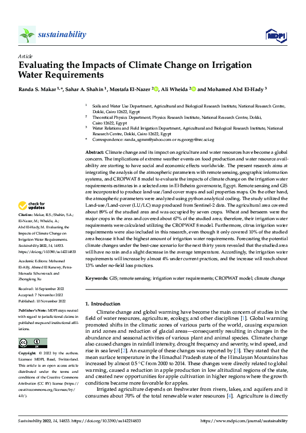 (PDF) Evaluating the Impacts of Climate Change on Irrigation Water ...