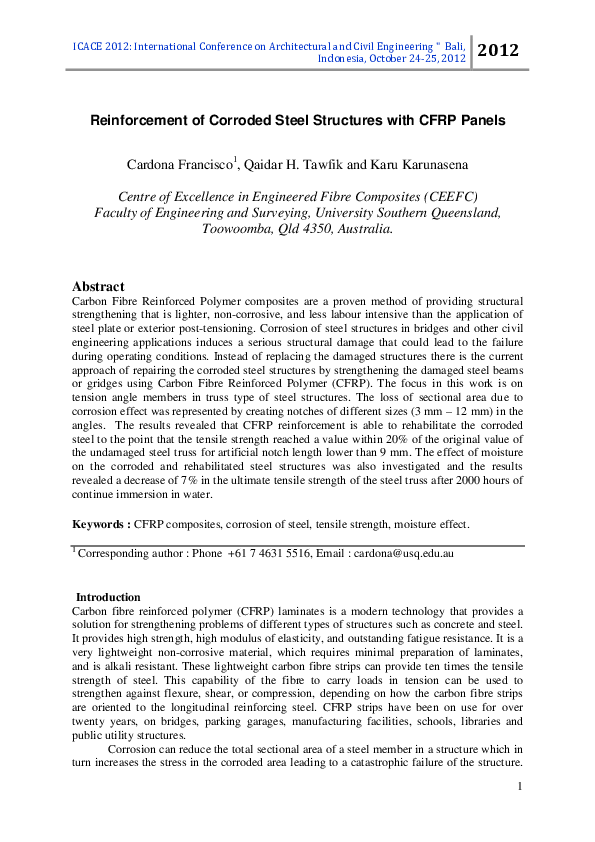 (PDF) Reinforcement of corroded steel structures with CFRP panels