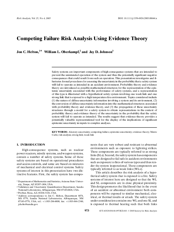 (PDF) Competing Failure Risk Analysis Using Evidence Theory