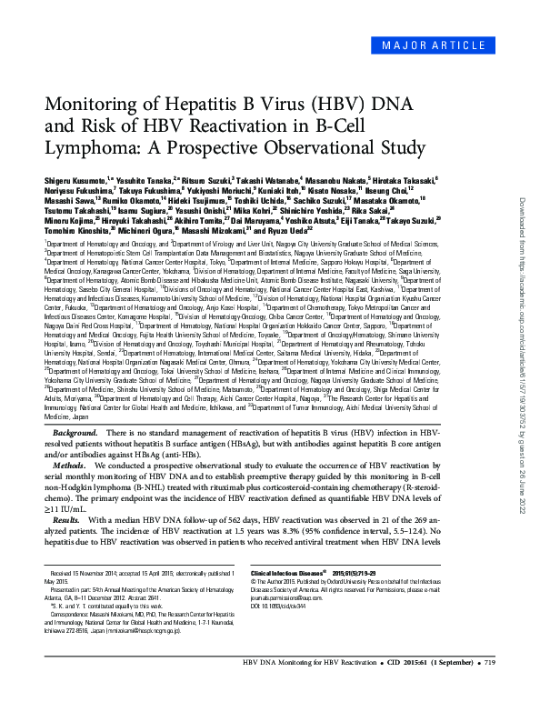 (PDF) Monitoring of Hepatitis B Virus (HBV) DNA and Risk of HBV ...